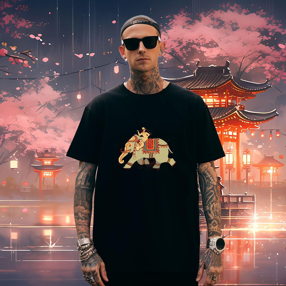 Men T Shirts 100% Cotton 230g elephant Hip Hop Street Short Sleeve Soft Oversized Men Tops Tees Classic Casual Loose Polos