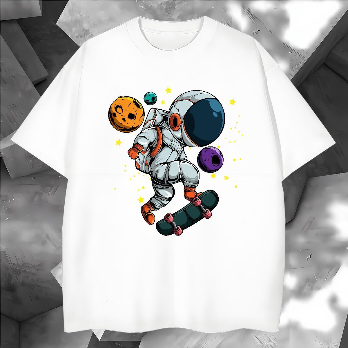 Man T Shirts 100% Cotton 230g cosmonaut Hip Hop Breathable Short Sleeve DIY Men Tshirts Classic Unisex Wear