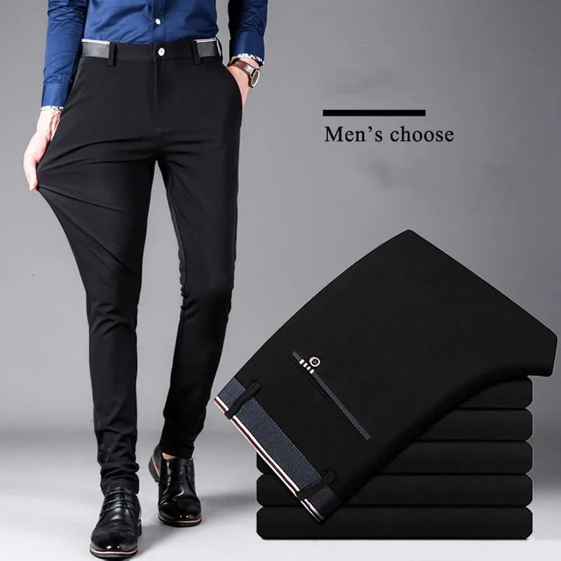Business Version Slim Fitting Mens Spring Summer Casual Straight Leg Suit Pants Solid Color Button Pockets Fashion Trousers 240806