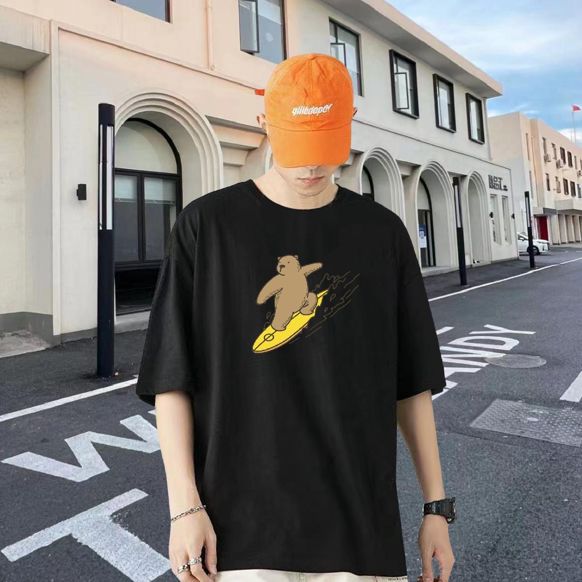 Fashion New Men T Shirts 230g Pure Cotton bear Daily Outfit Wear Breathable Crew Neck Free Shipping Tshirt for Man Woman Custom Printed