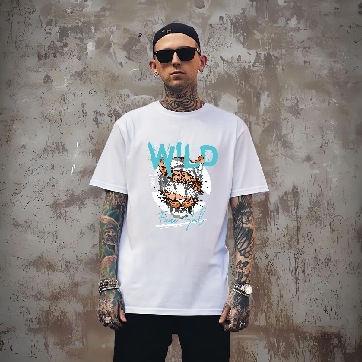 Cool Couples T Shirts 230g Cotton tiger T Shirt For Man Hip Hop Crew Neck Skull 2024 Summer Tshirts