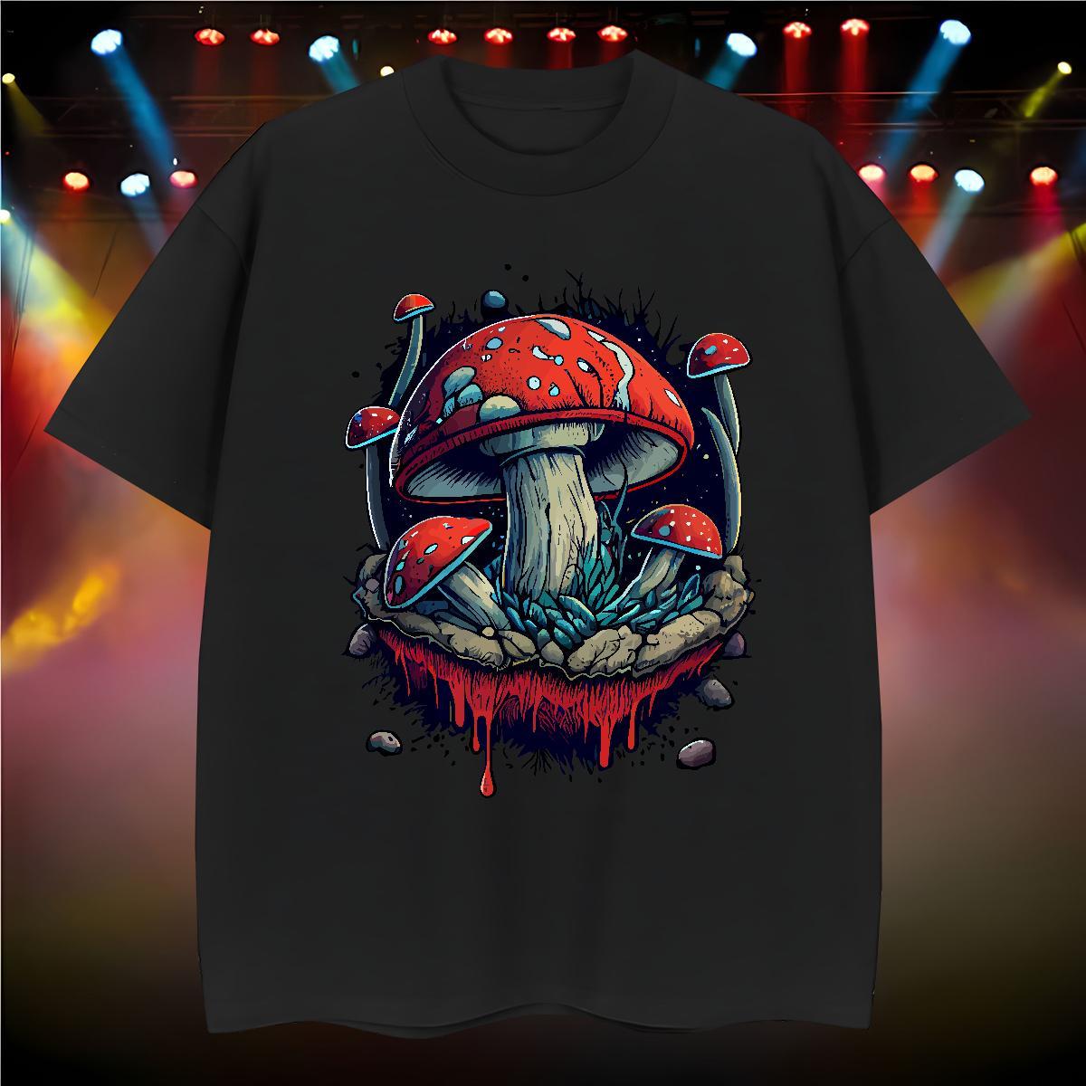 Mens T Shirts 230g 100% Cotton mushroom Street Wear O-Neck Short Sleeve Skull Mens Tshirts Classic Casual Designer Tops Shirt