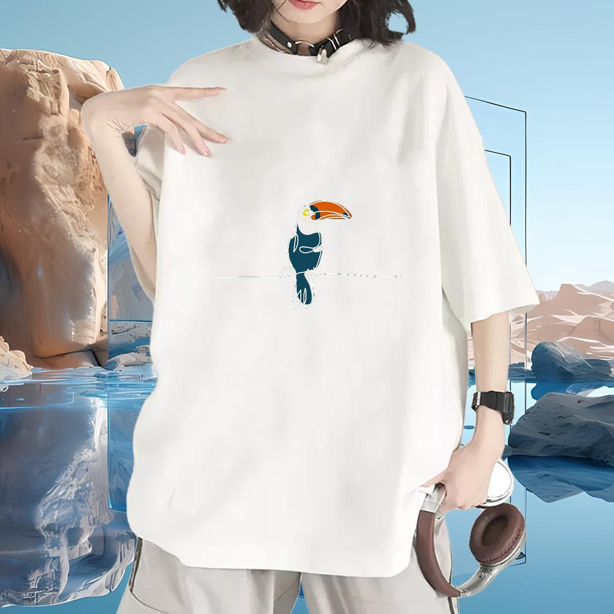 Comfortable T shirt Short Sleeve O-Neck Couples T Shirts Cartoon Printing L-4XL bird Casual Sport 230g Pure Cotton Classic Top Shirts
