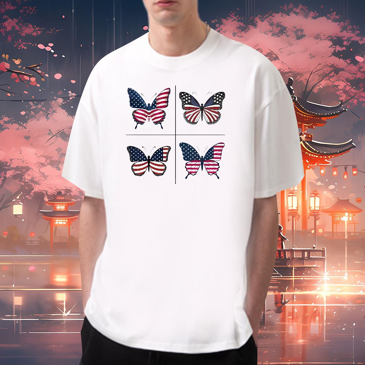 T-Shirts 230g 100% Cotton Butterfly Casual Beach Round Neck Short Sleeve Skull Men Clothes T-Shirt Fashion Comfortable Polos