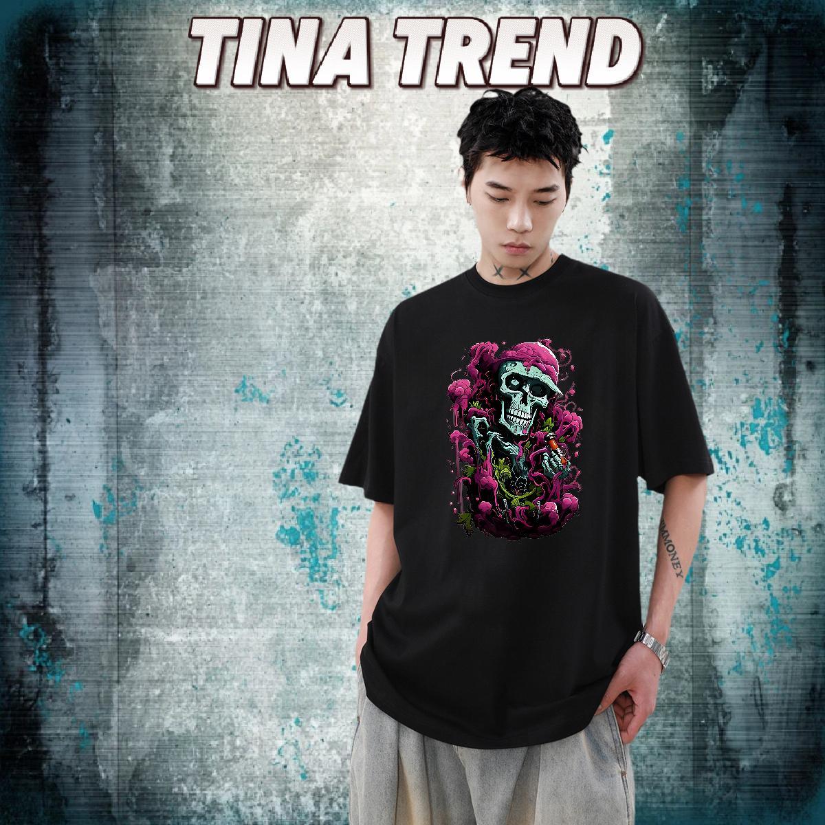 Brand T-Shirts for Men skull Tops 230g Cotton Street Cool Oversized Breathable Short Sleeve Couples T Shirts