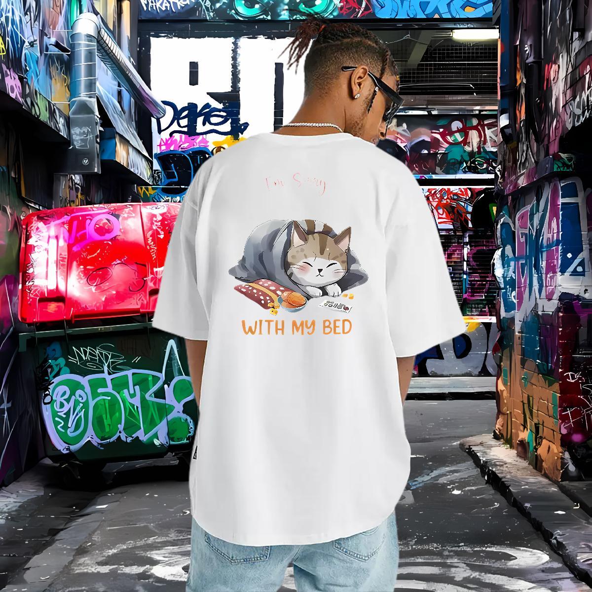 New Designer T-Shirts for Men 100% Cotton 230g cat Spring Summer Tops Crew Neck Soft Mens Tshirts DIY Printed