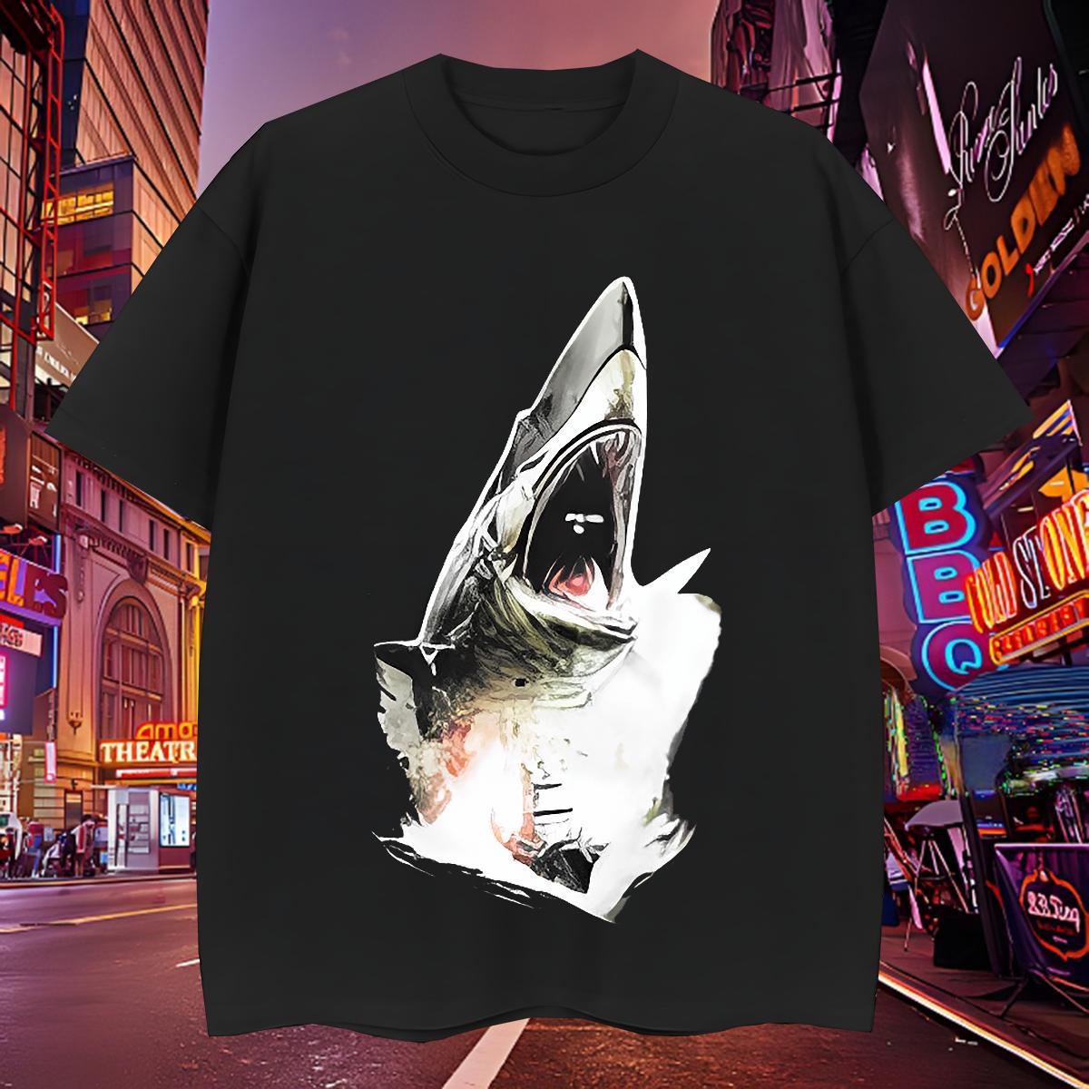 Popular Men Tops Tees 230g Pure Cotton shark T Shirt For Man Spring Summer Crew Neck Breathable DIY Wholesale Tshirts