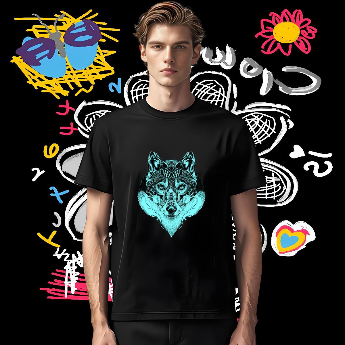 New Man T Shirts 230g 100% Cotton wolf Beach Top Tees Round Neck Short Sleeve Brand Men Clothes T-Shirt Oversized 3XL 4XL