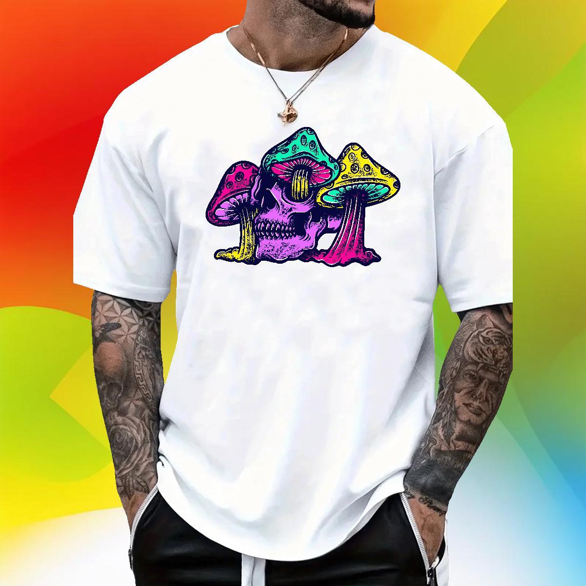 Classic Casual T-Shirts 100% Cotton 230g mushroom Casual Beach Clothes O Neck Short Sleeves Cool Couples T Shirts Cartoon Print