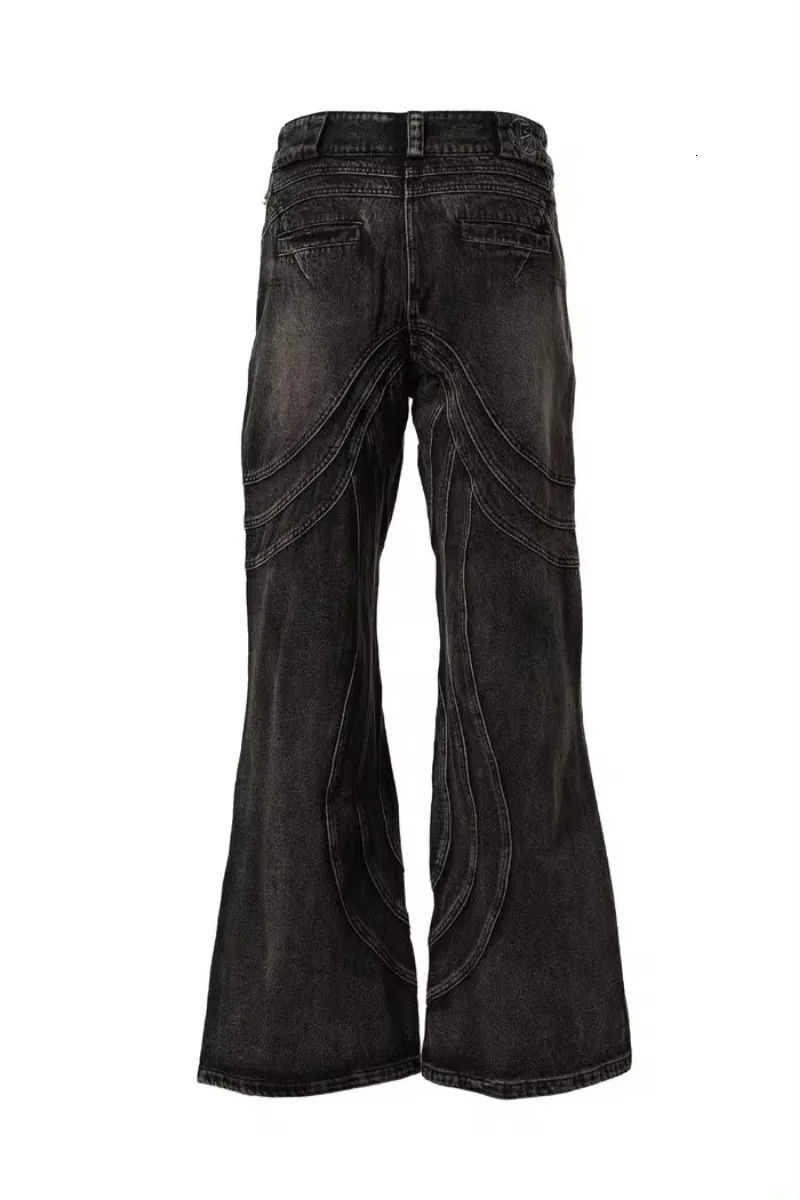 Y2K Harajuku Fashion Heavy Industry Black Old Stitching Loose Jeans Women Street Retro Pop Gothic High Waist Wide Leg Pants 240806
