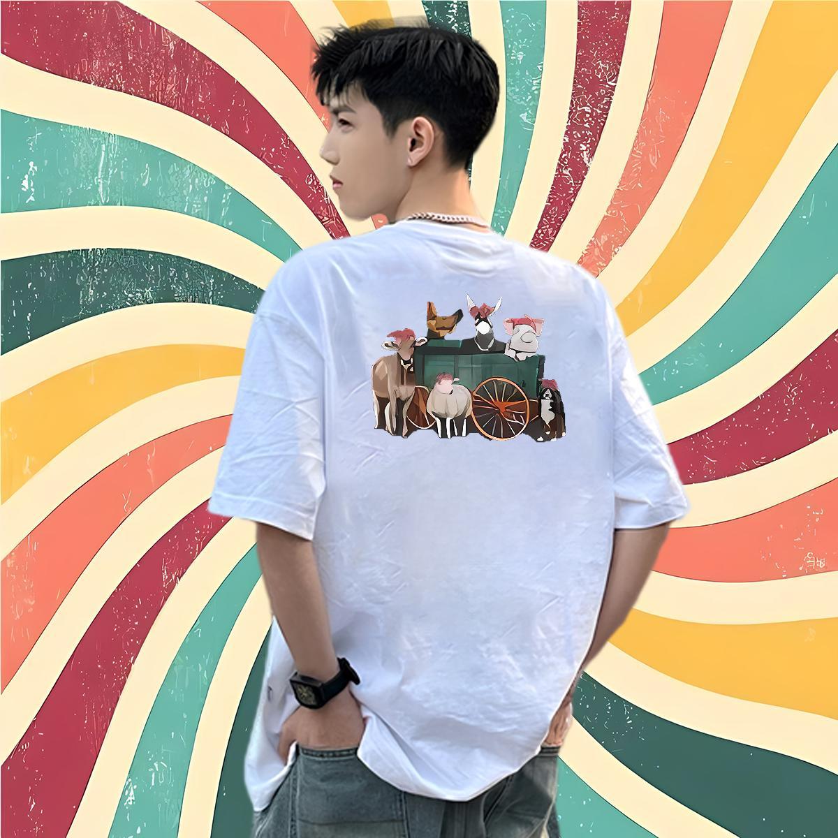 Fashion New T shirt 230g 100% Cotton horse Daily Wear Tops Breathable Short Sleeve Free Shipping Tshirt for Man Woman Plus Size Cartoon