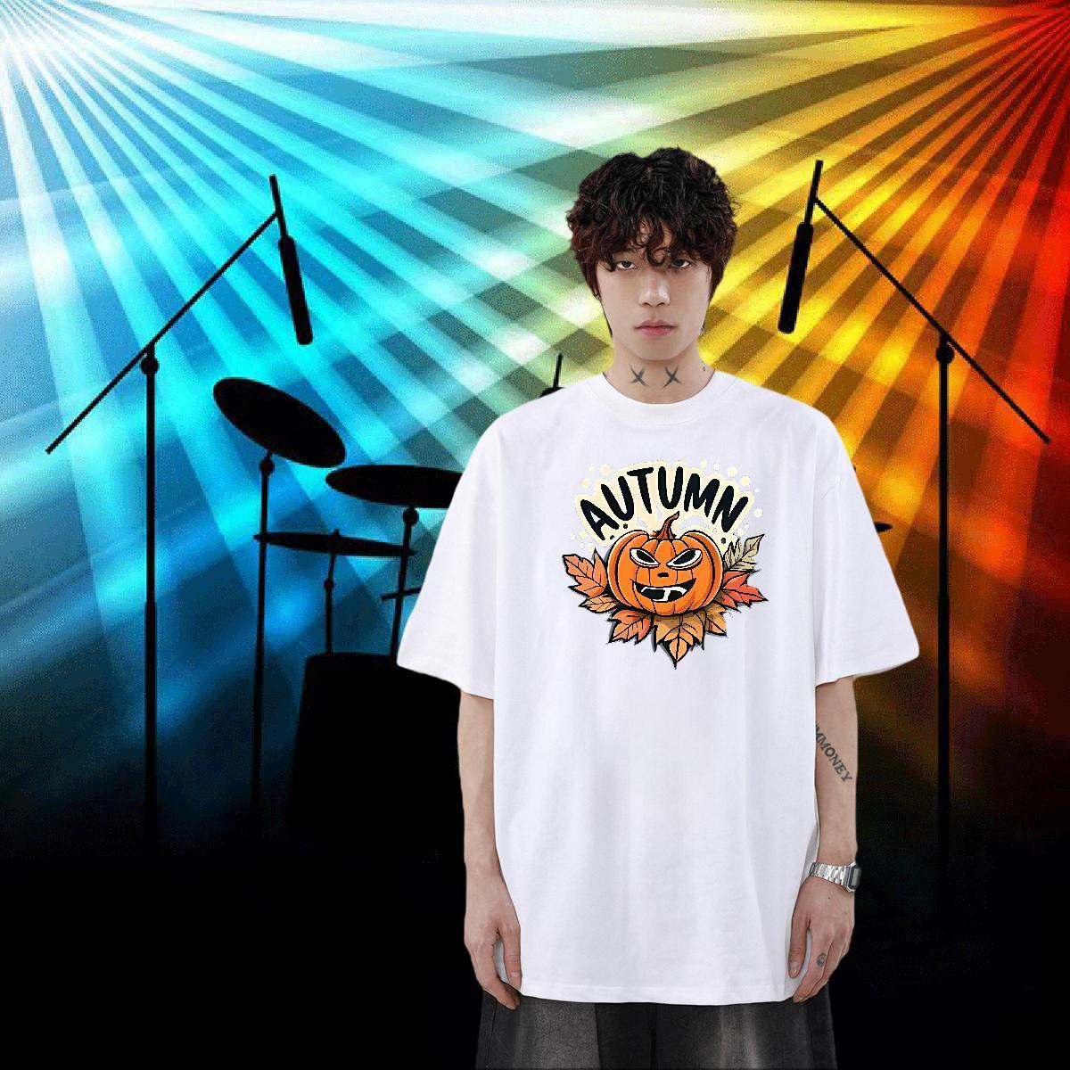 Classic Casual Men T Shirts 230g Pure Cotton pumpkin Street wear Hip Hop Tops Tees Short Sleeve Soft Comfortable Men Tees Anime