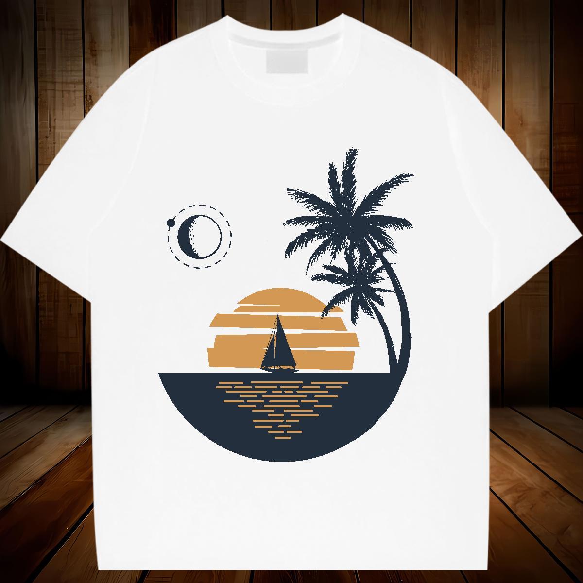 Nice T Shirts Women Breathable Soft Tshirt for Man Woman Floral Print sea Sport 100% Cotton 230g TOP Quality Tees