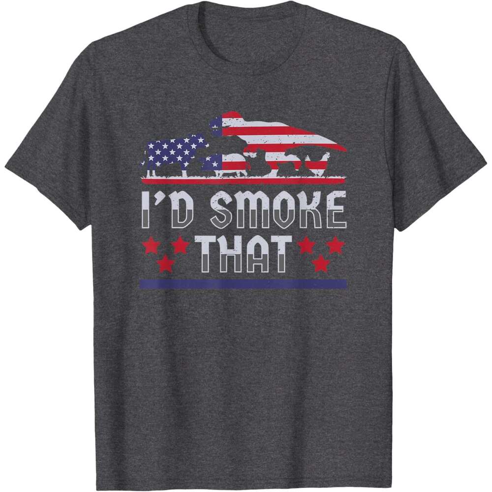 T shirt Mens I'd That BBQ Barbeque Patriot Dinosaur T-Rex Mens T-Shirt shirts tshirt graphic tee Casual tops summer clothes Short sleeve Free shi