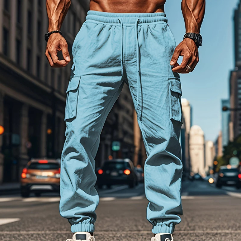 Autumn Daily Casual Breathable Cotton Pants For Men Streetwear Fashion Multi Pockets Cargo Vintage Mens Solid Color 240806