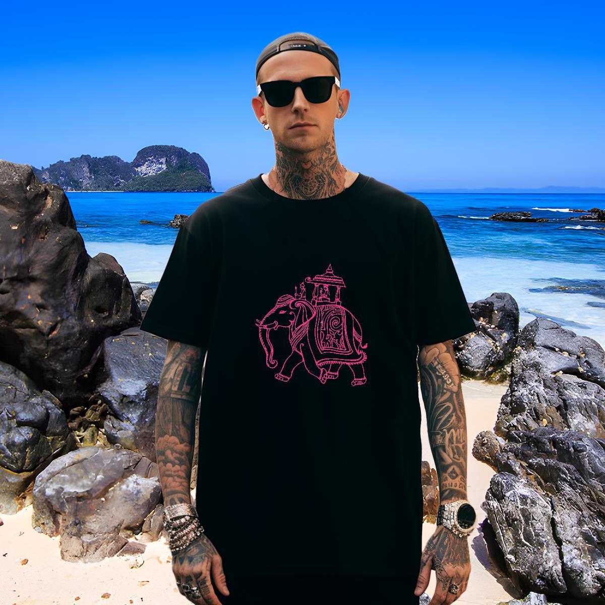 Designer Men Clothes T-Shirt 230g Cotton elephant Man T Shirts Beach Breathable Crew Neck Black White New Designer Clothings