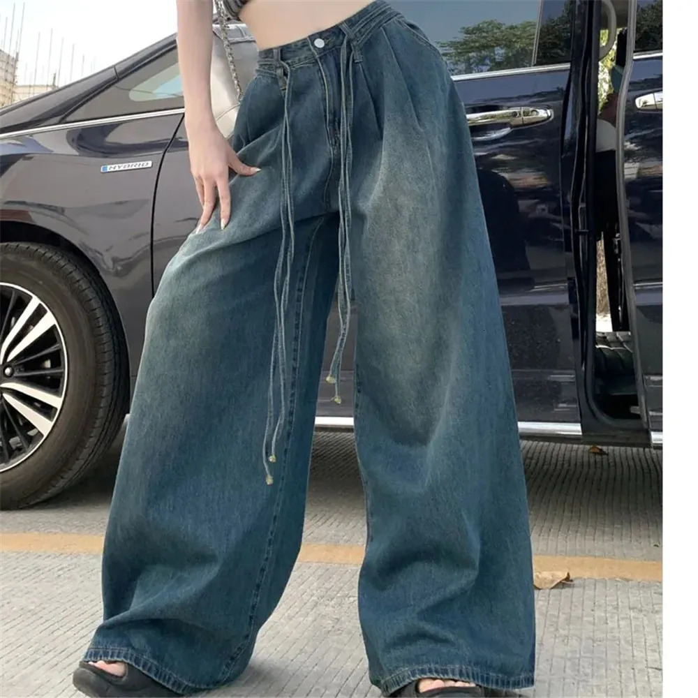 Y2k Women Vintage Streetwear Korean Baggy Cargo Jeans Retro Straight Parachute Pants Denim Trousers Fairy Grunge Alt Clothes 240806