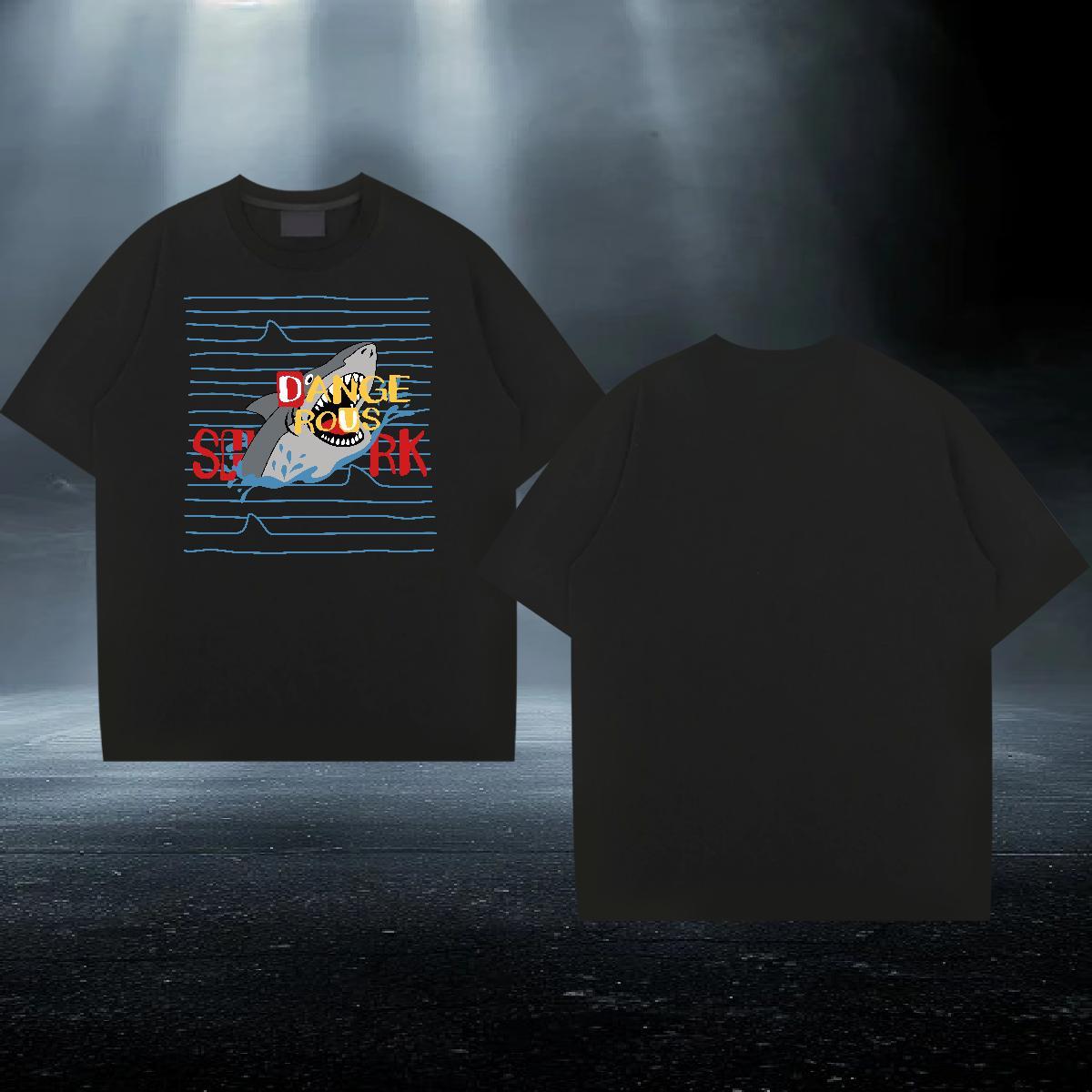 DIY Men T Shirts 230g 100% Cotton shark Street Wear Breathable Short Sleeve Unisex Men Tshirts Asian Size