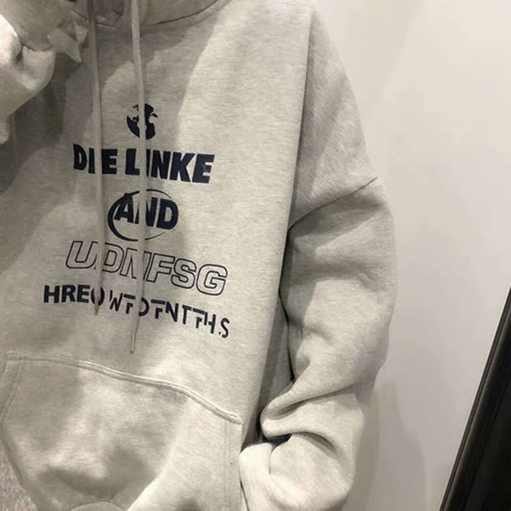 2024 new autumn and winter plus plush thick hoodie women's trendy ins hooded loose letter lazy style outer set