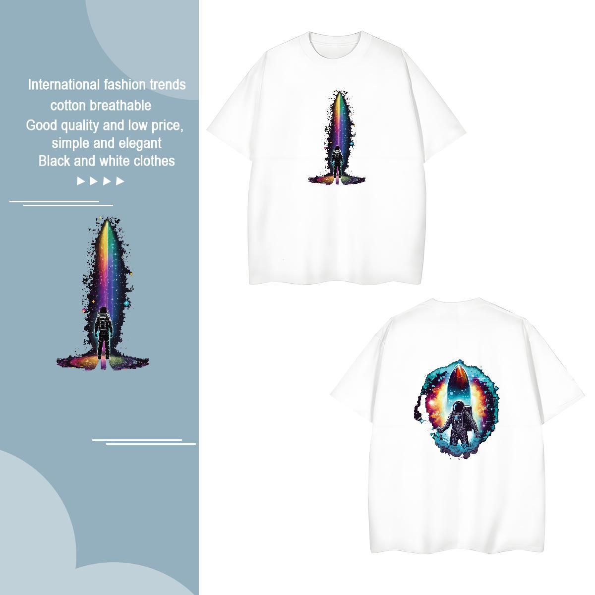 T Shirt For Man 100% Cotton 230g universe High Street Hip Hop Short Sleeve Soft Custom Cartoon Men Tops Tees New Designer Loose Clothes