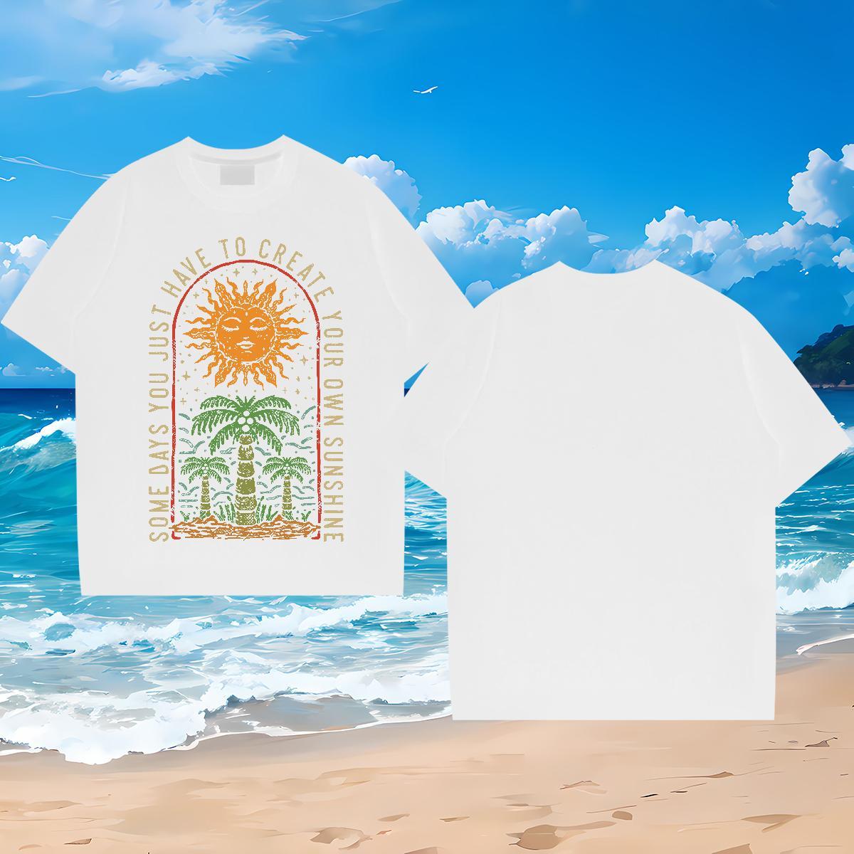 2024 T-Shirts for Men 230g Pure Cotton tree Home Outdoor Tee Shirt Breathable Short Sleeve Cool Men Tops Tees Plus Size Custom