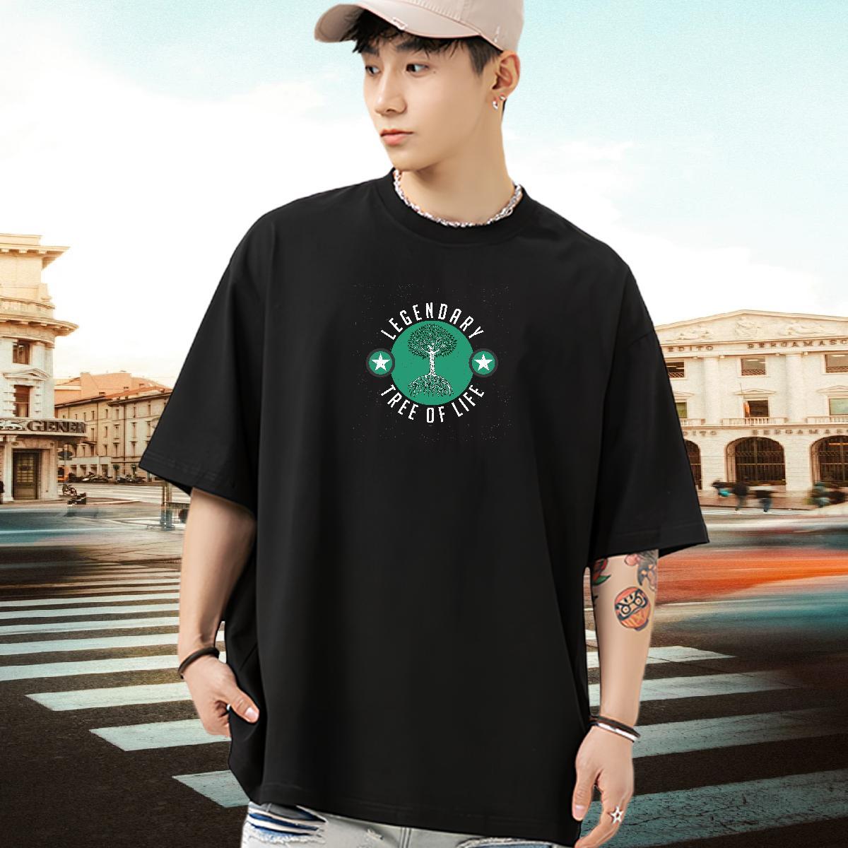 2024 T Shirts Men 230g 100% Cotton tree Street Casual Tops O-Neck Short Sleeve Unisex Men Tees DIY Anime