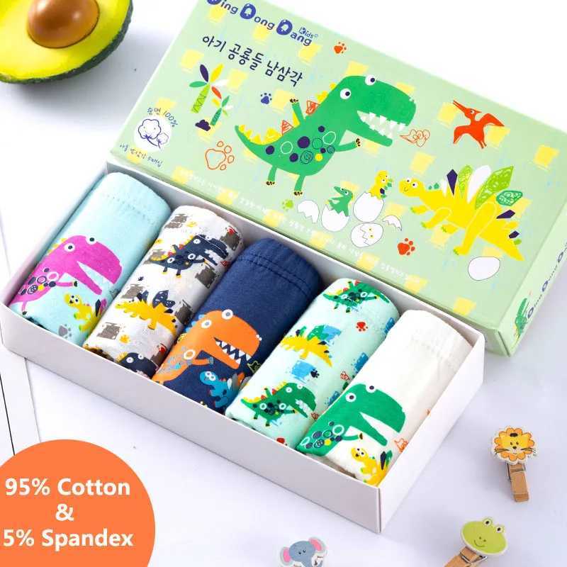 5-piece set of childrens underwear boys Knicks breathable cotton childrens underwear dinosaur cartoon pattern boys 2-14 years oldW240715