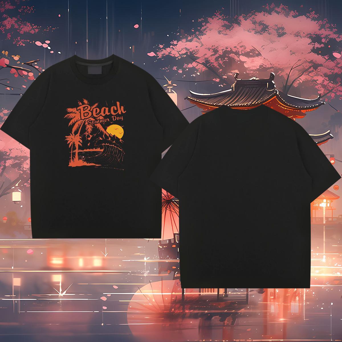 Wholesale T-Shirts 230g 100% Cotton sea Street Wear Polos Breathable Crew Neck High Quality Men Tops Tees DIY Anime