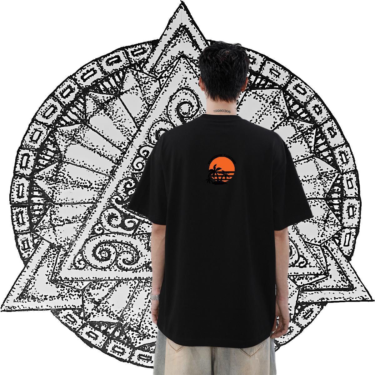 Stylist Mens T Shirts 230g Cotton sun Hip Hop Clothes Crew Neck Designer Mens Tshirts Black Oversized