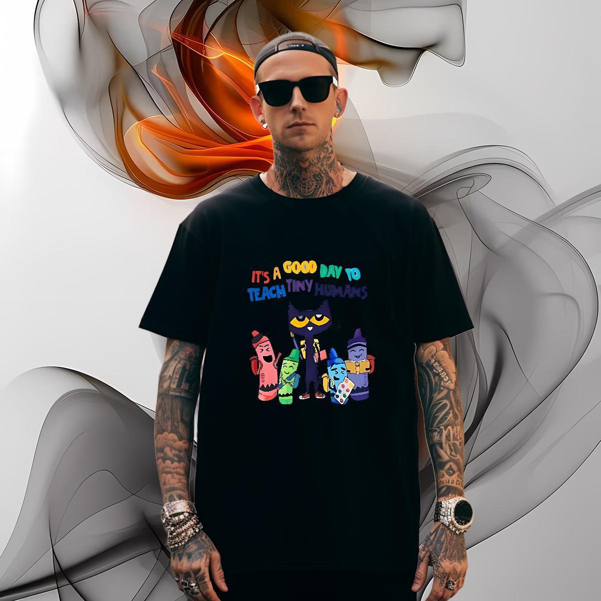 T Shirts Men 230g Cotton cat High Street Hip Hop Breathable Crew Neck DIY Anime Men Tshirts Fashion Designer Soft Tops