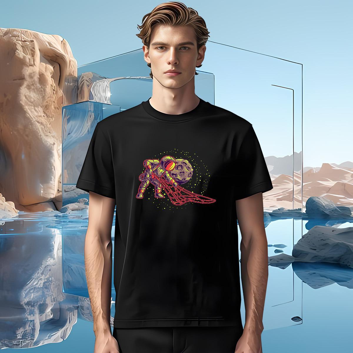 T-Shirts 230g 100% Cotton cosmonaut Sport Pure Cotton White Plus Size Couples T Shirts Fashion Casual Unisex Tshirts