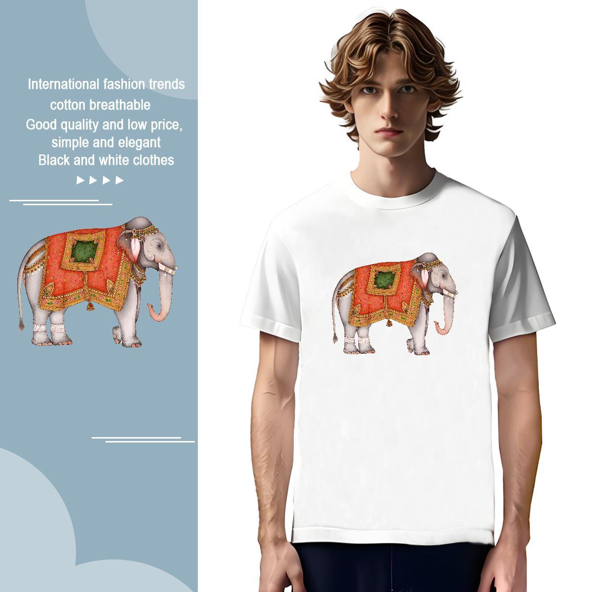 TOP Quality Men Tops Tees 230g Cotton elephant T shirt High Street Hip Hop Crew Neck Plus Size Cartoon Fashion New Clothings