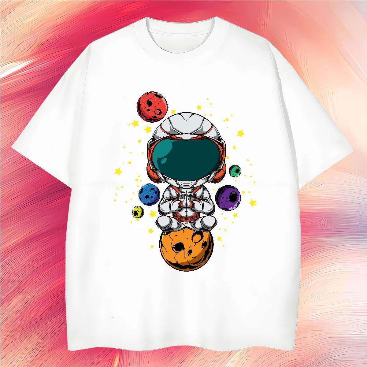 T Shirts Men 230g Pure Cotton cosmonaut Daily Outfit Round Neck Short Sleeve DIY Logo Oversized Tshirt for Man Woman Designer Fashion Popular Tees Shi