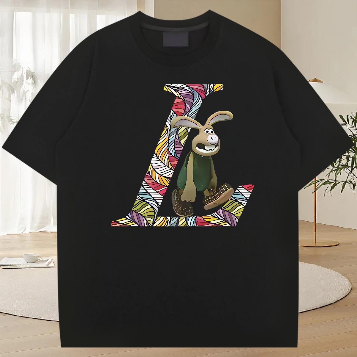 Loose Men Tshirts 230g Cotton Beach rabbit Black White Crew Neck 2024 Mens T Shirts Tops Shirt