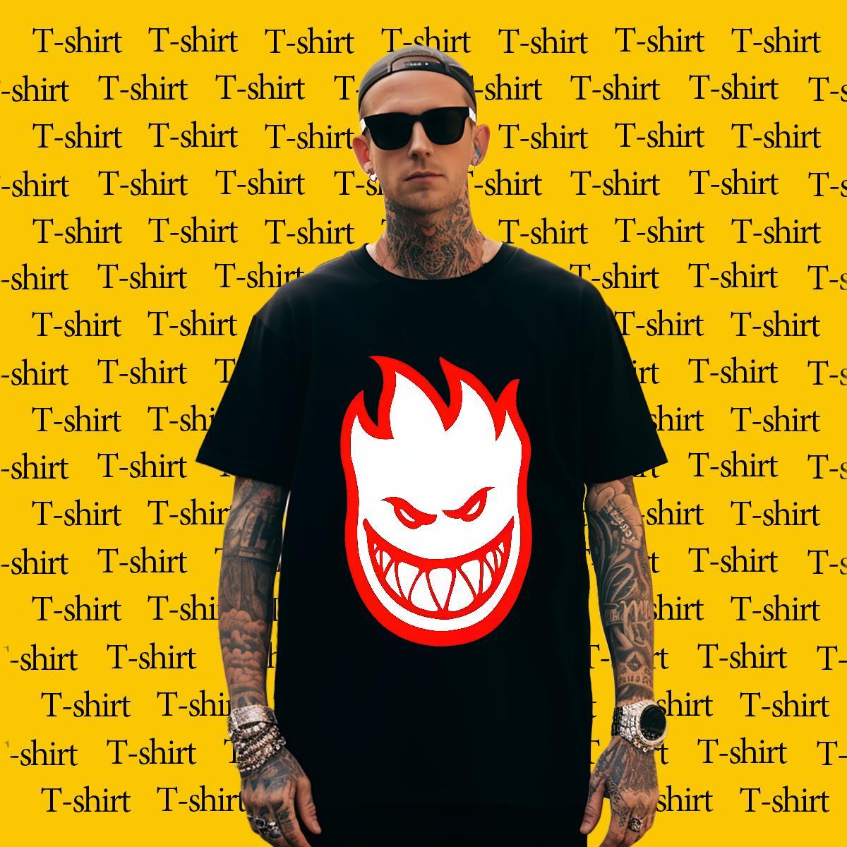 T-Shirts 230g Cotton halloween High Street Hip Hop Breathable Soft Anime Print Men Tops Tees Designer Fashion Cool Top Tees