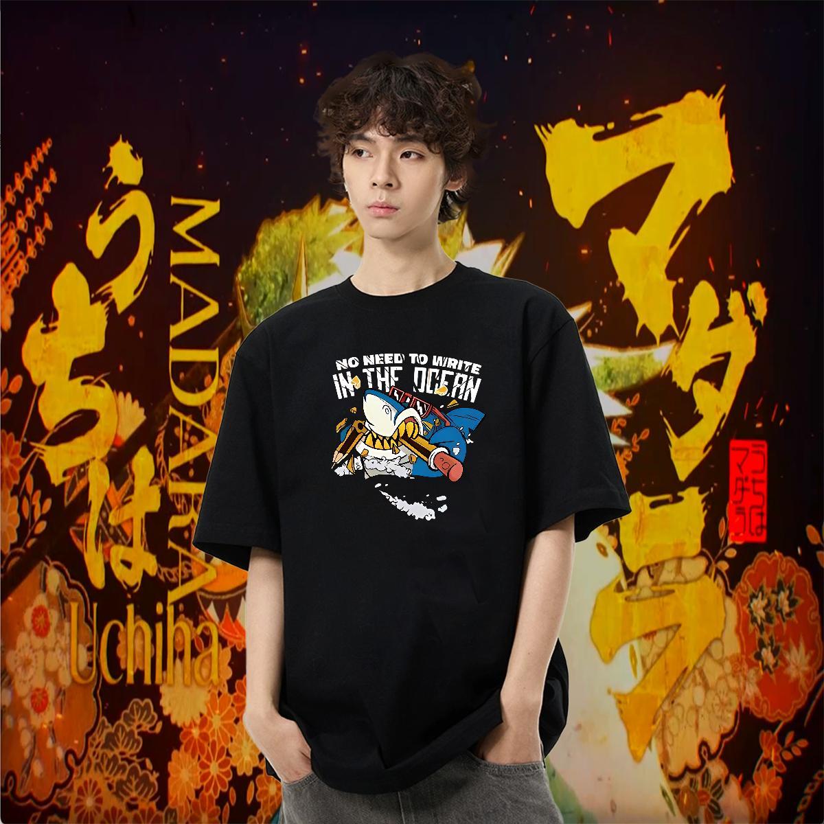 New T Shirt For Man 230g 100% Cotton shark High Street Hip Hop Top Tees Crew Neck High Quality Tshirt for Man Woman Oversized 3XL 4XL