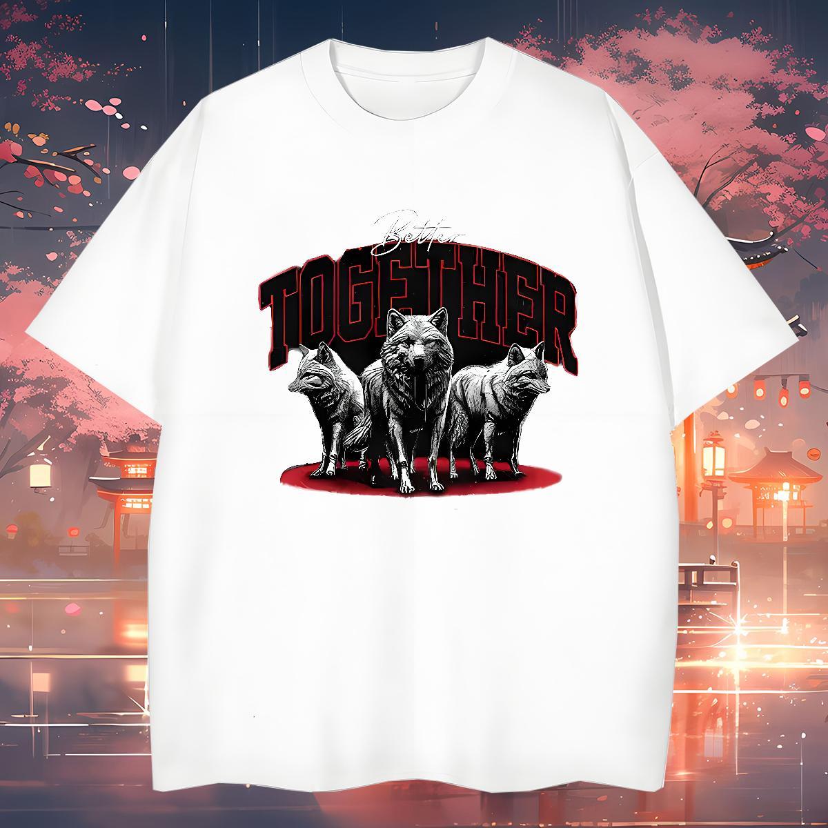 T-Shirts 230g Cotton wolf Hip Hop Breathable Soft Plus Size Custom Couples T Shirts Customized Popular Clothings