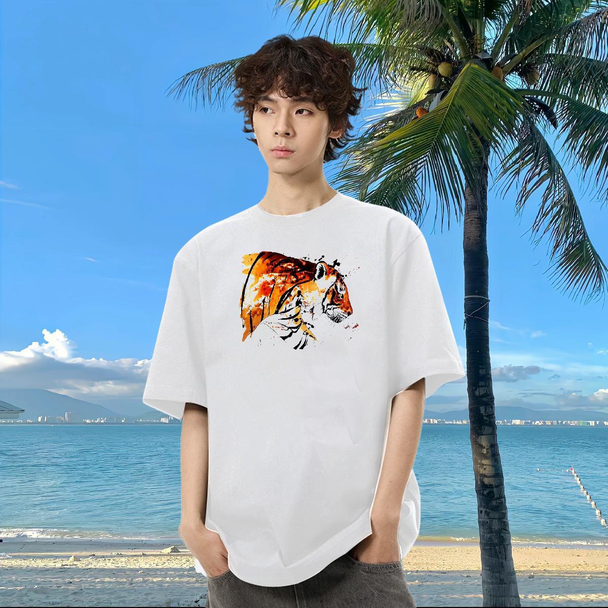 New Arrival T Shirt For Man 100% Cotton 230g tiger Sport Tee Shirt O-Neck Short Sleeve Wholesale Men Tshirts Skull