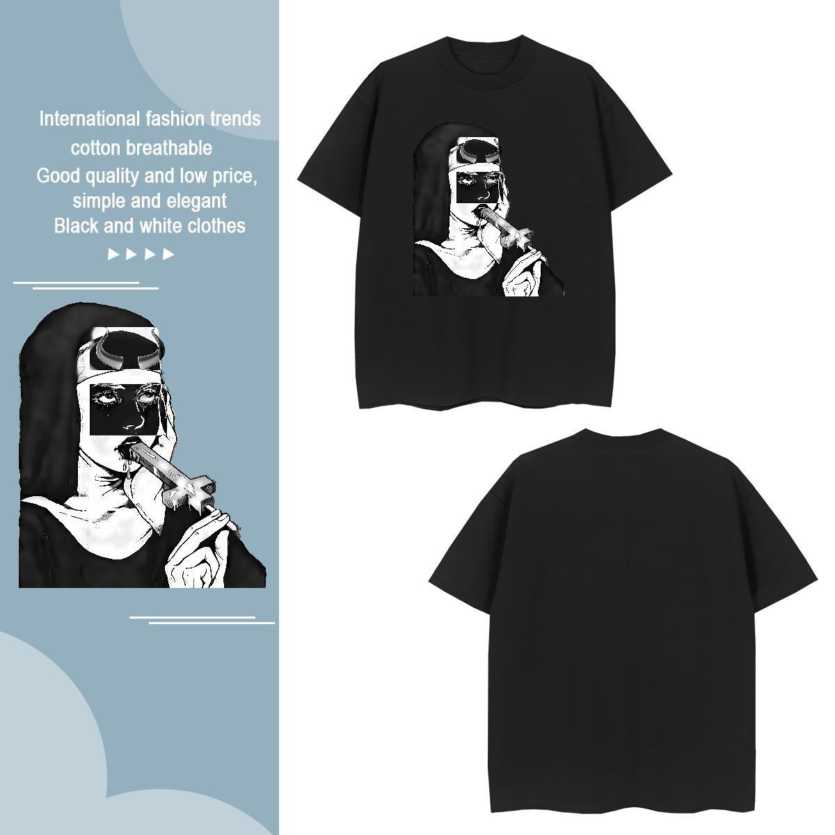 T Shirts Men 100% Cotton 230g nun Home Outdoor Short Sleeve O-Neck Anime Tshirt for Man Woman 2024 DIY Brand Clothes