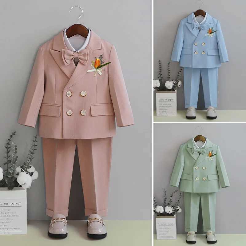 Suits Boys Green Suit Set Spring Child Performance Baby Birthday Banquet Wedding Photography Costume Kids Blazer Pants Bowtie Clothes