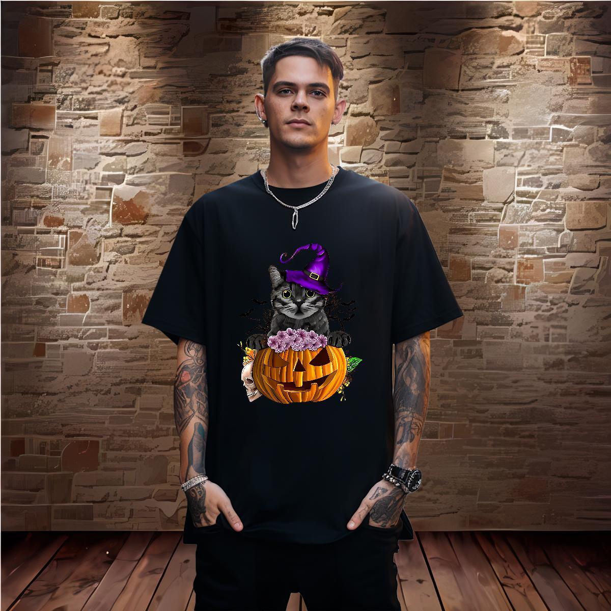 Fashion Men T Shirts 230g Pure Cotton halloween High Street Hip Hop Clothes Round Neck Short Sleeve Cool Design Mens Tshirts Black Oversized
