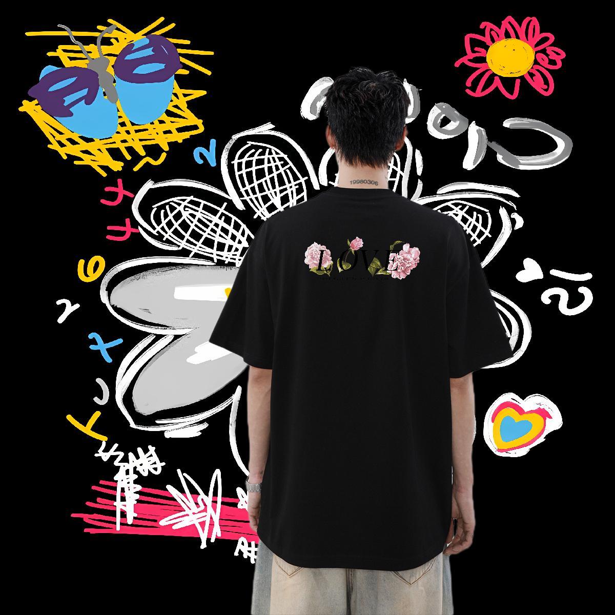 Fashion Mens T Shirts 230g 100% Cotton flower Outdoor Tees Breathable Soft Loose Fit Mens Tshirts DIY Logo Oversized