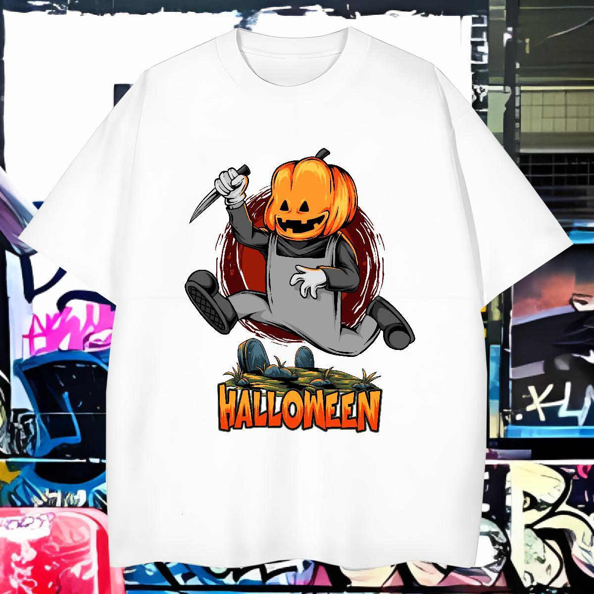 Mens T Shirts 230g Cotton Halloween Daily Wear Crew Neck Oversized Men Clothes T-Shirt Casual New High Quality Tops