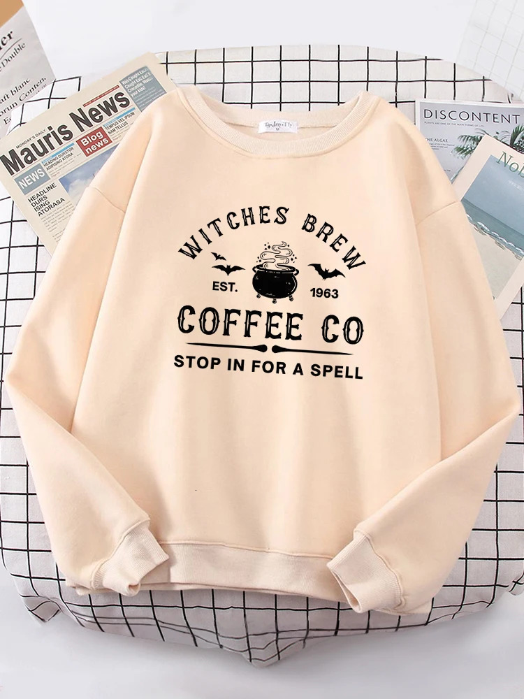 Witches Brew Coffee Letter Printing Simple Solid Color Letter Printing Womens Sweatshirts Long Sleeves Warm Pullover Clothes 240806