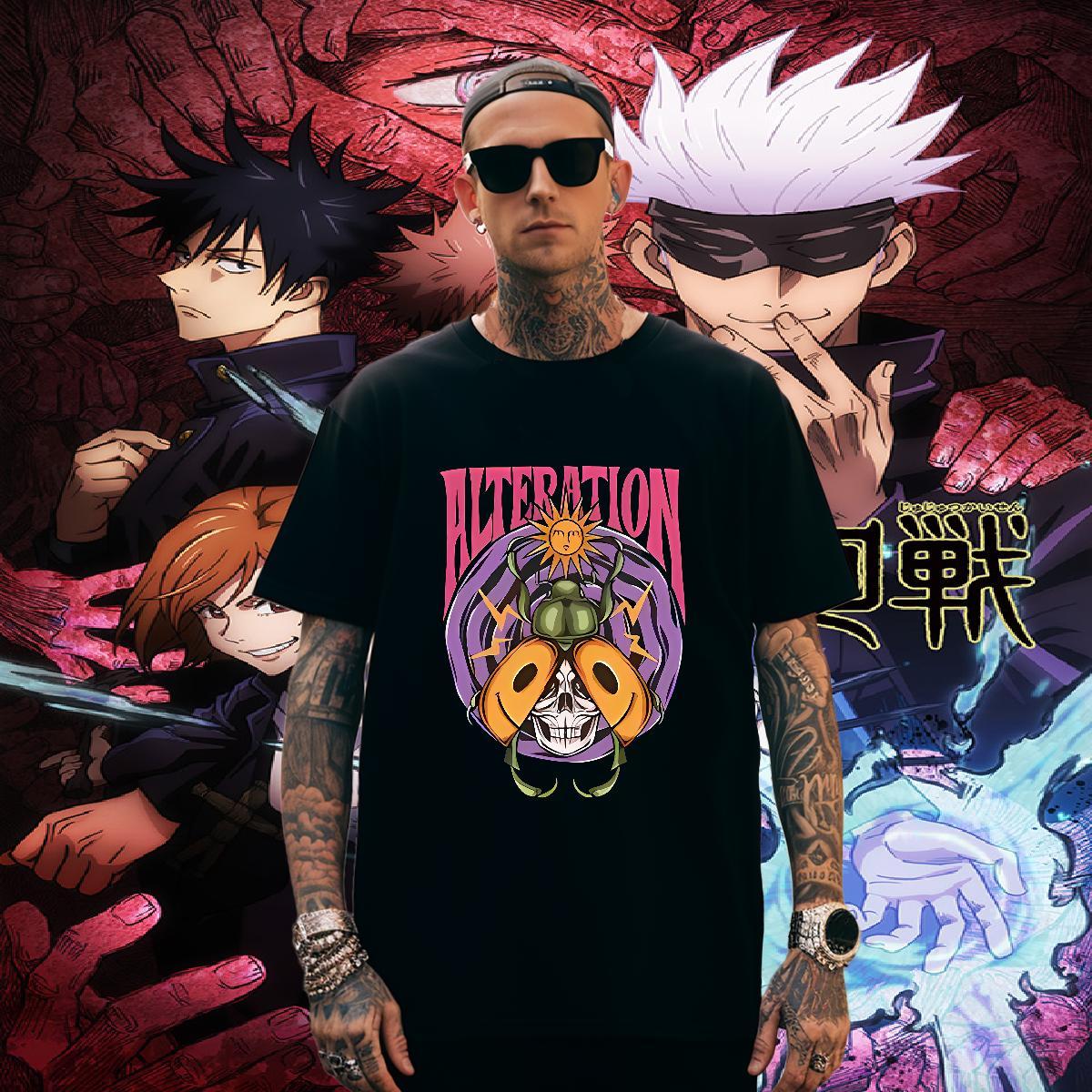 Cool Couples T Shirts 230g 100% Cotton skull Mens T Shirts Street Casual O-Neck Short Sleeve DIY Anime Fashion Tees