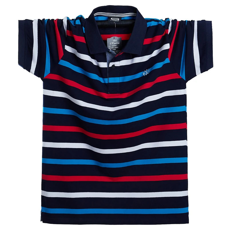 Men Polo Shirt Summer Mens Casual Breathable Plus Size 5XL 6XL Striped Short Sleeve Polo Shirt Pure Cotton Fashion Men Clothes 240806