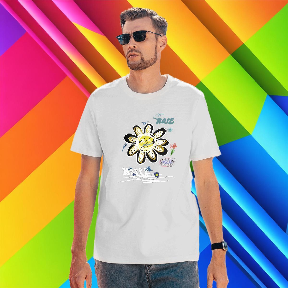 Fashion New T-Shirts for Men 230g Pure Cotton flower Street Casual Tees Shirts Round Neck Short Sleeve Brand Tshirt for Man Woman Asian Size