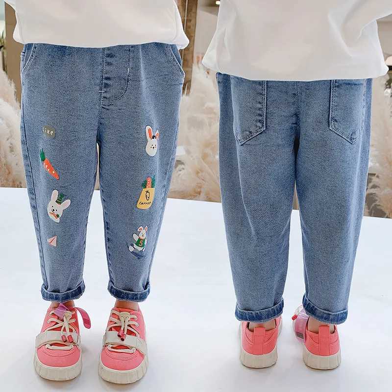 Childrens jeans spring autumn carrot rabbit print elastic childrens girls outdoor slides baby pants W241227