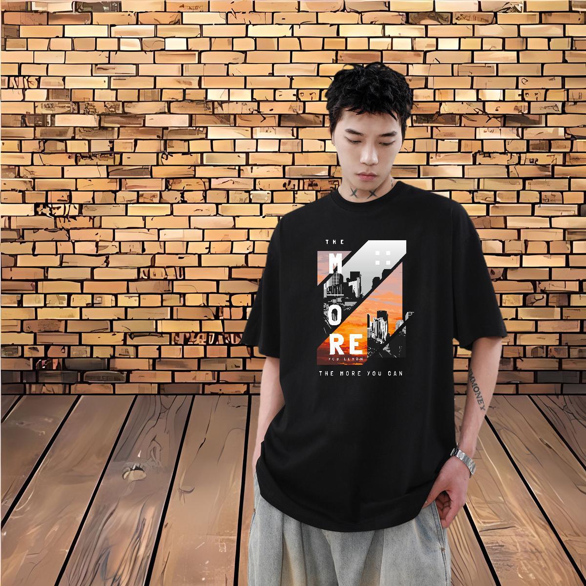 New Designer Men T Shirts 230g Cotton Tall buildings, streets Home Outdoor Clothes Crew Neck Breathable Cool Design Men Tops Tees Oversized 4XL