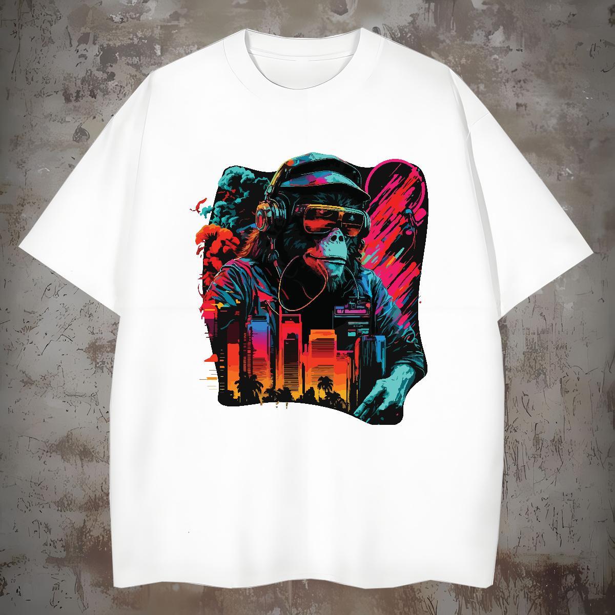 T Shirts Men 230g 100% Cotton chimpanzee Beach Pure Cotton DIY Men Tops Tees Brand Loose Fit Tops Shirt